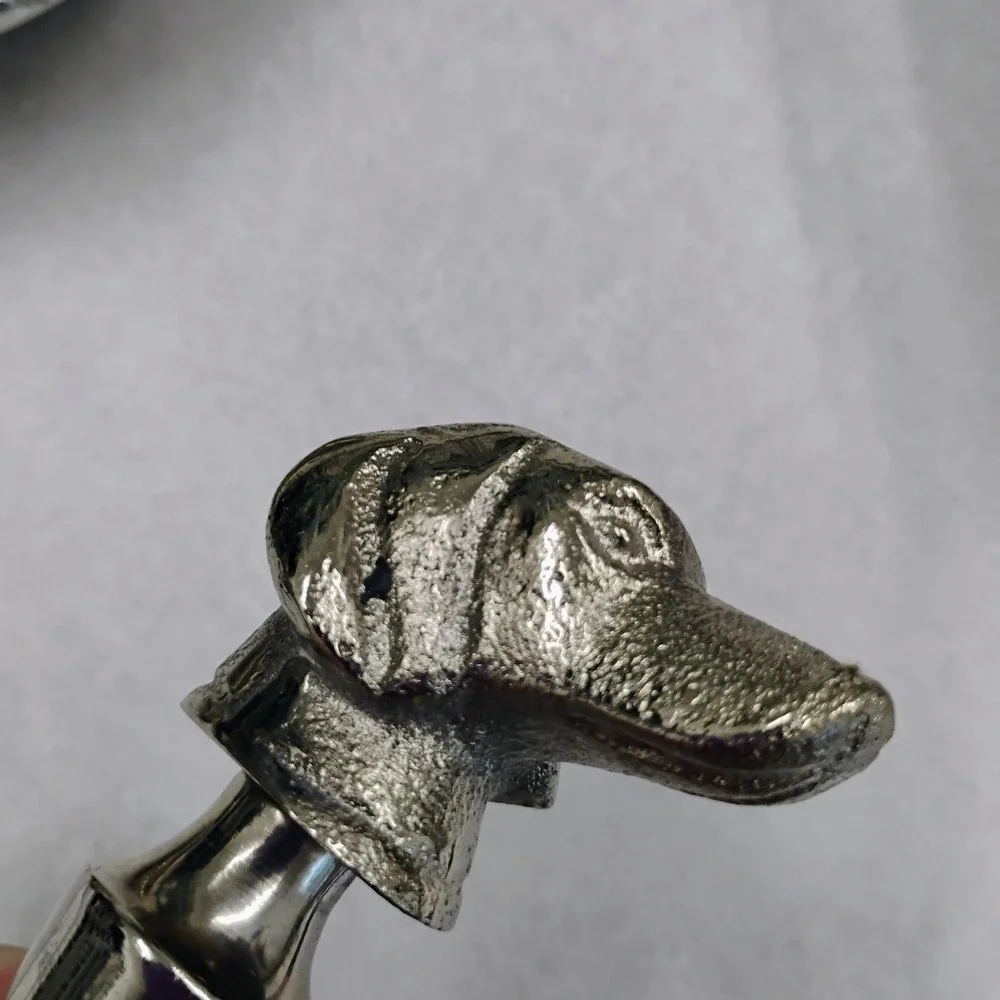 Vintage Silver Tone Hound Dachshund Head Wine Stopper and Rope Twist Coaster Set